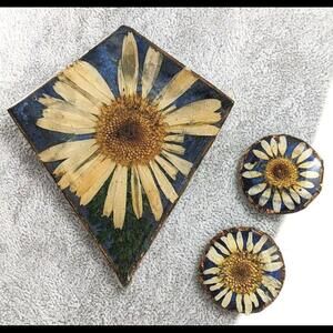 Hand Crafted Dried Daisy Flower Pin Clip Earrings Copper Trim Vintage